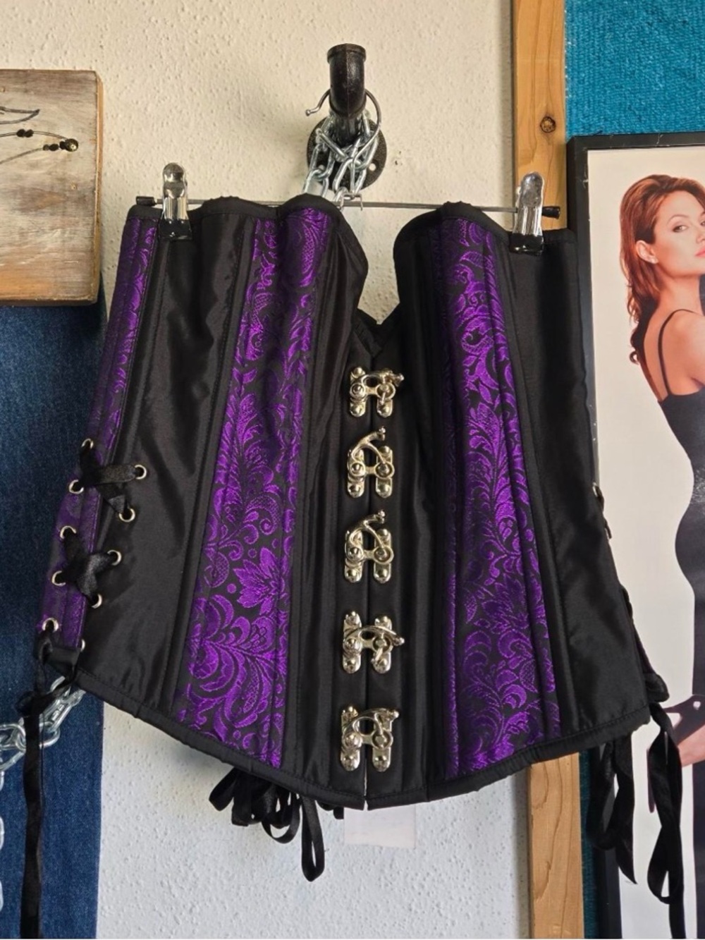 Morning Desire Purple Brocade Corset with Black Trim